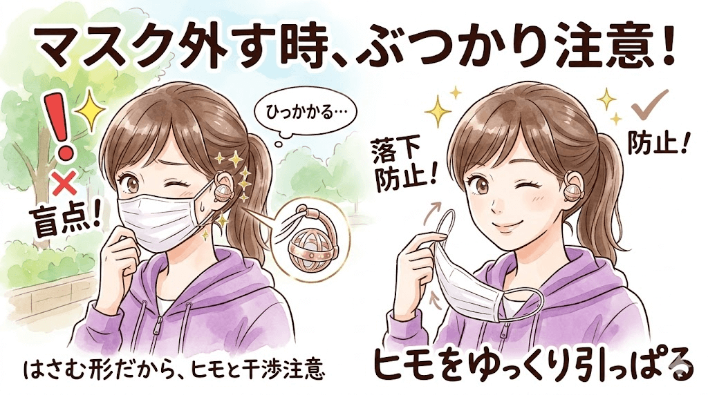 盲点！マスクを外す時に、イヤホンがひっかかる