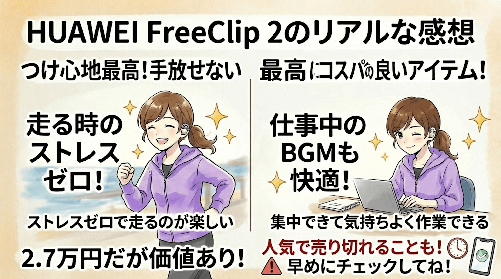 まとめ：HUAWEI FreeClip 2の感想はつけ心地がいいイヤホンで手放せない