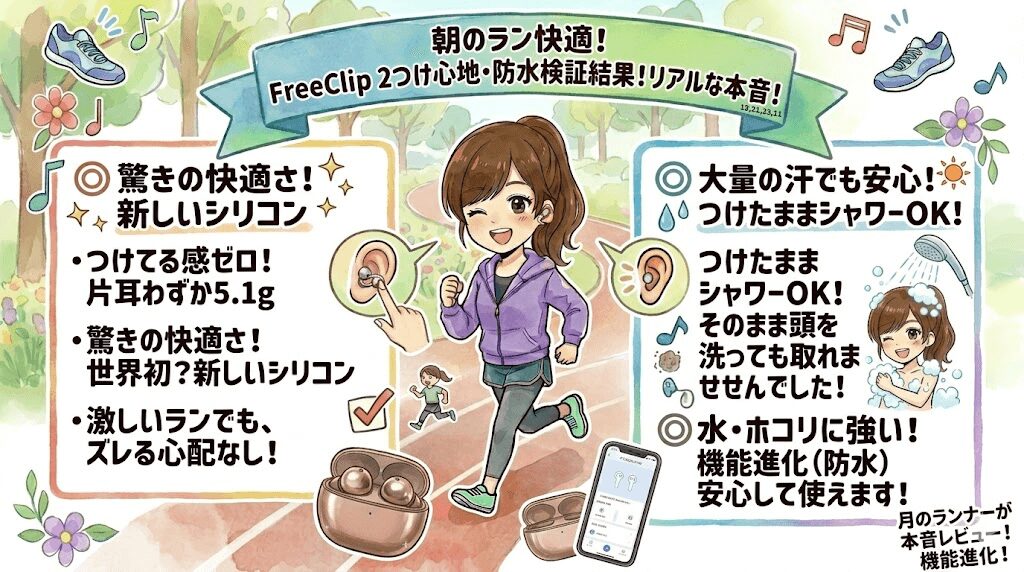 【朝のラン】HUAWEI FreeClip 2の「落ちない・蒸れない」つけ心地の感想