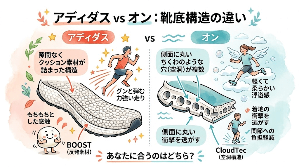クッションの違い：オンはやわらかい着地が魅力