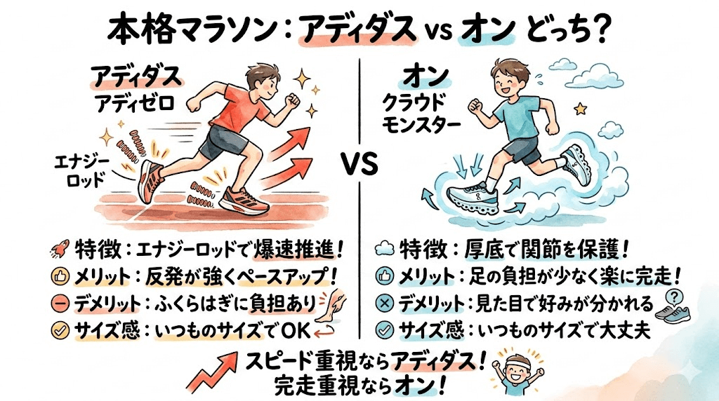 フルマラソン・長距離：後半まで足が残る一足はどっち？