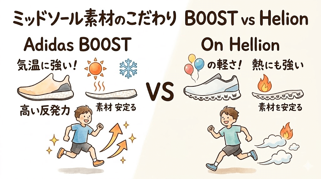 ミッドソール(靴ぞこ中間の部分)：BOOST vs Helion