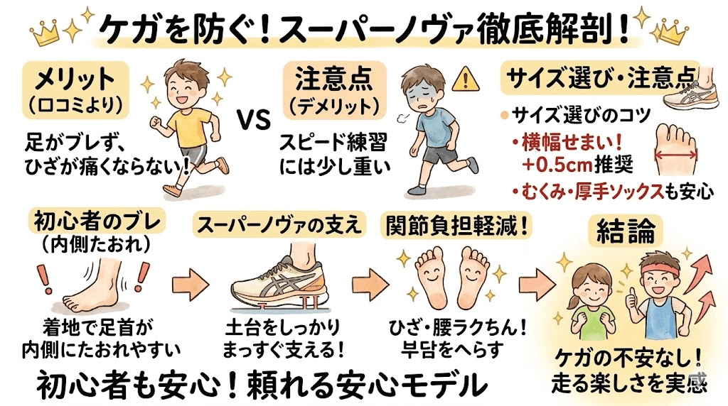 アディダスおすすめのスーパーノヴァは足がブレず、ひざが痛くなりません。
