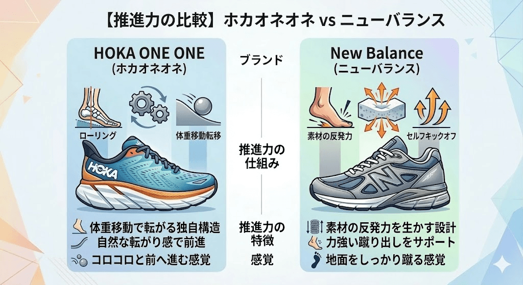 推進力の比較：体重移動で転がる vs 自力で蹴る