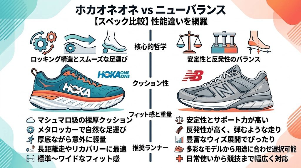 【スペック比較】ホカオネオネとニューバランス基本の性能違いを網羅