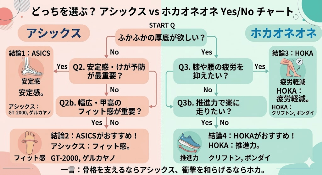 アシックスとホカオネオネのランニングシューズチャート診断