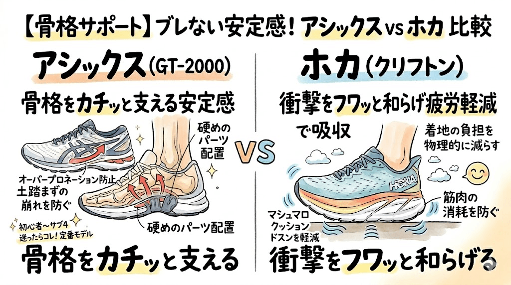 【骨格サポート】ブレない安定感！アシックスvsホカオネオネ比較