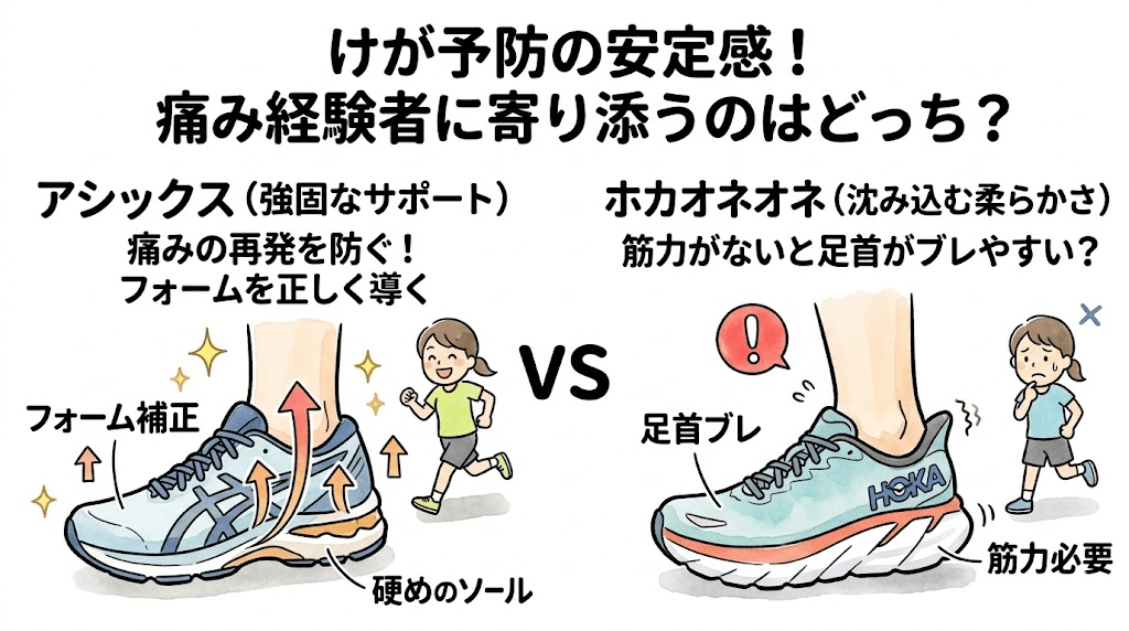 けが予防の安定感：痛みを経験した人に寄り添うのはアシックス