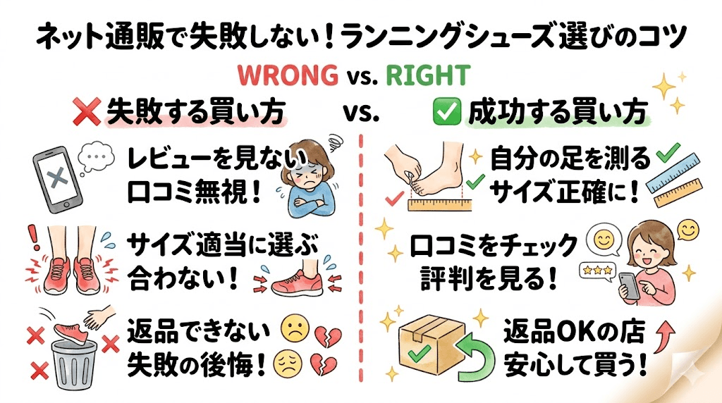 【注意】ネットでランニングシューズを買う時に失敗しないための対策