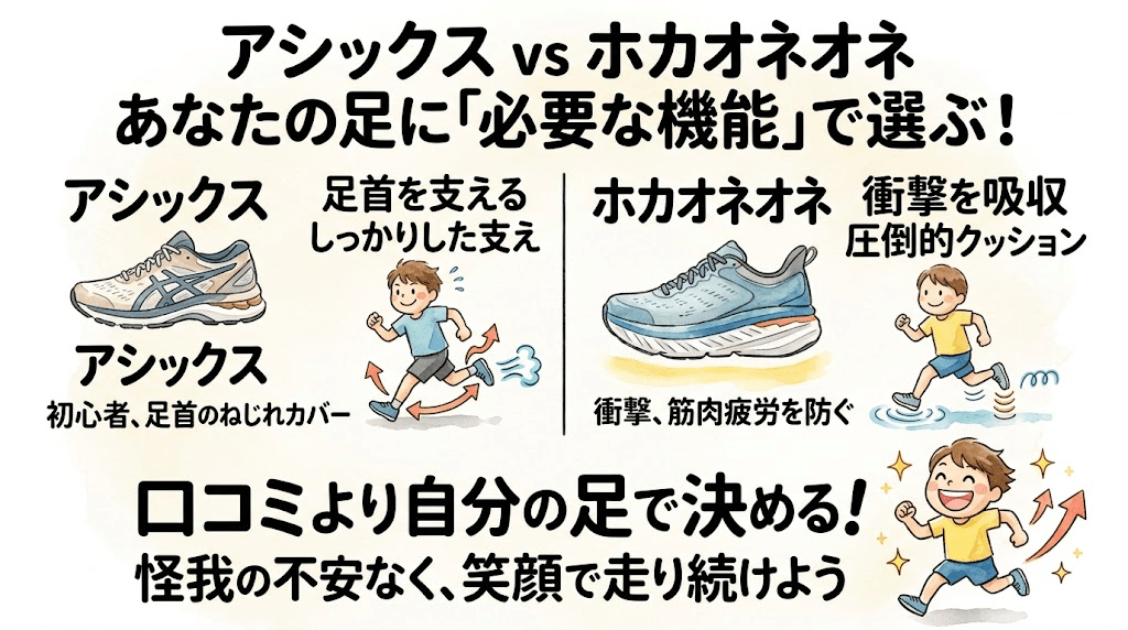 まとめ：アシックスとホカオネオネオネオネを比較して、ほしい機能で決めよう！