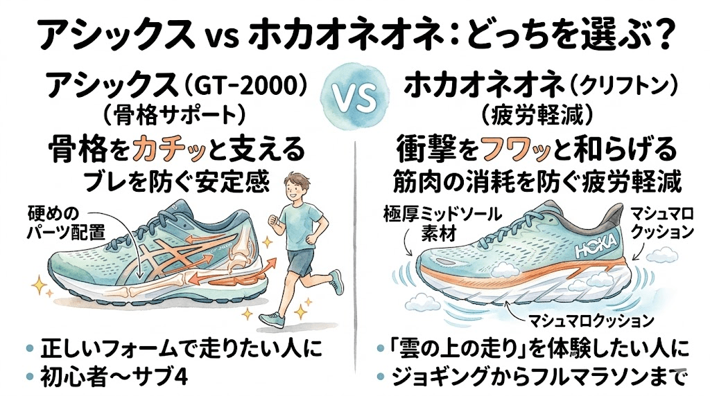 アシックスとホカオネオネどっちを選ぶ