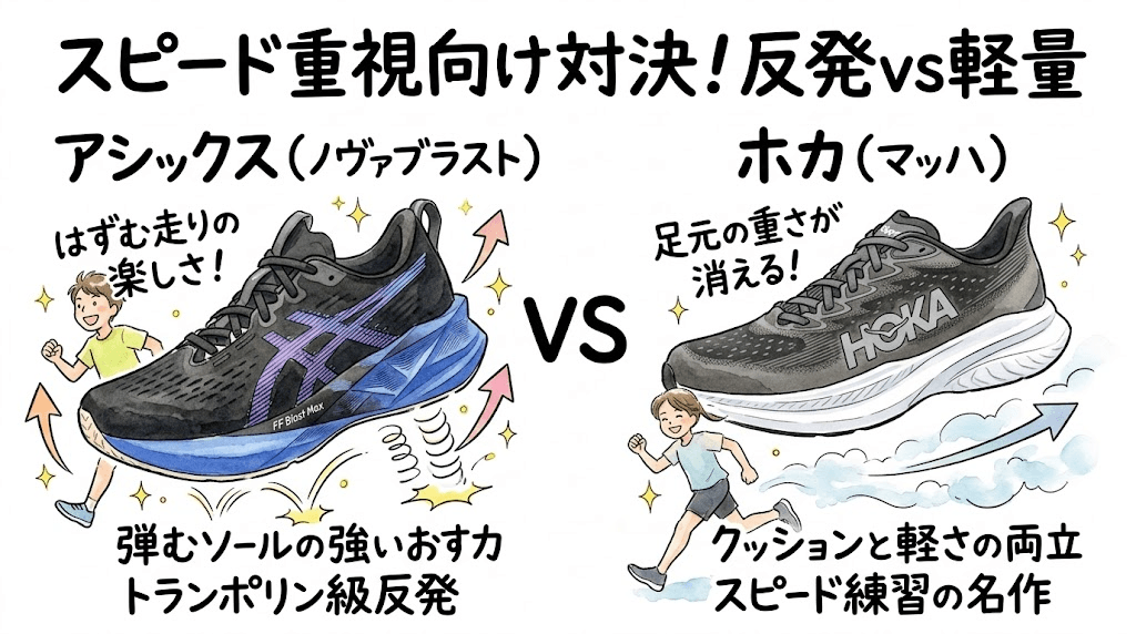 【スピード重視向け】反発性のノヴァブラスト vs 軽量性のマッハ