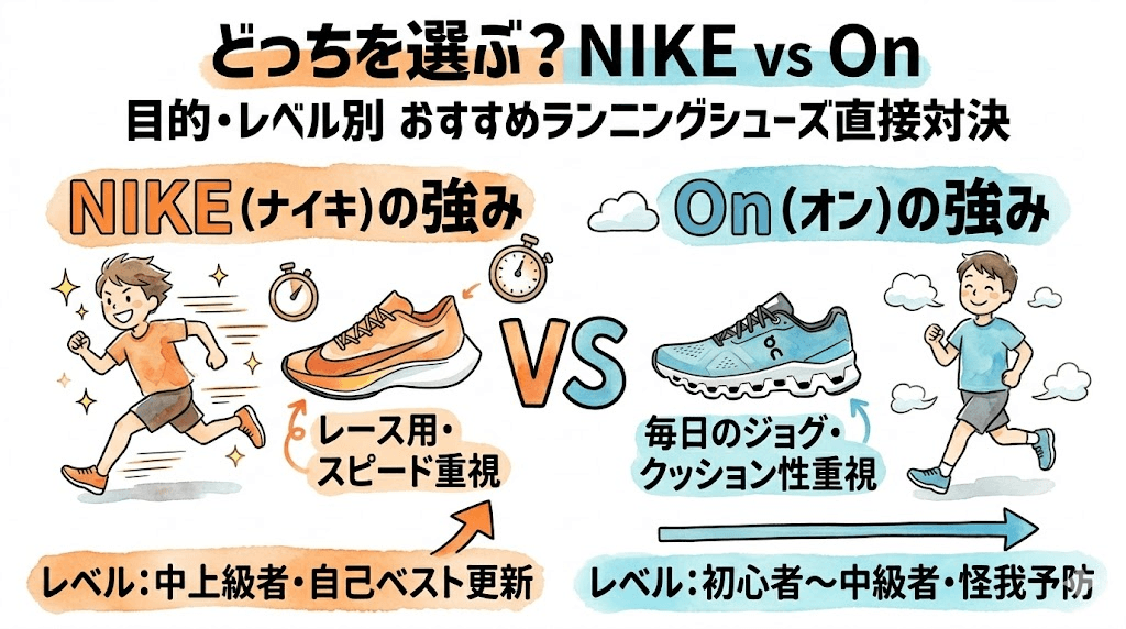 【目的・レベル別比較】ナイキvsオンおすすめの人気ランニングシューズ直接対決