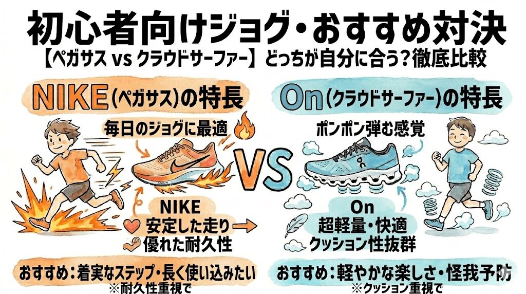 毎日のジョグ・初心者向け（ペガサス vs Cloudsurfer）