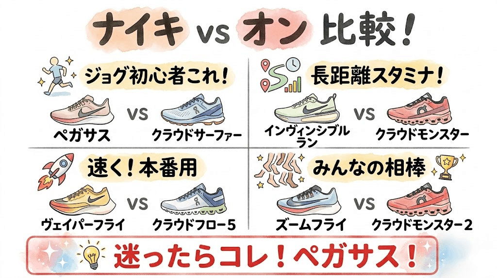 用途ごとのナイキとオンモデル比較