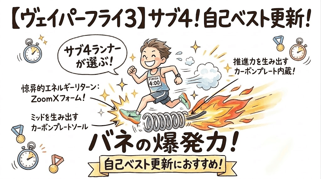 ナイキ「ヴェイパーフライ」は、サブ4(フルマラソン4時間以内)ランナーが選ぶランニングシューズ