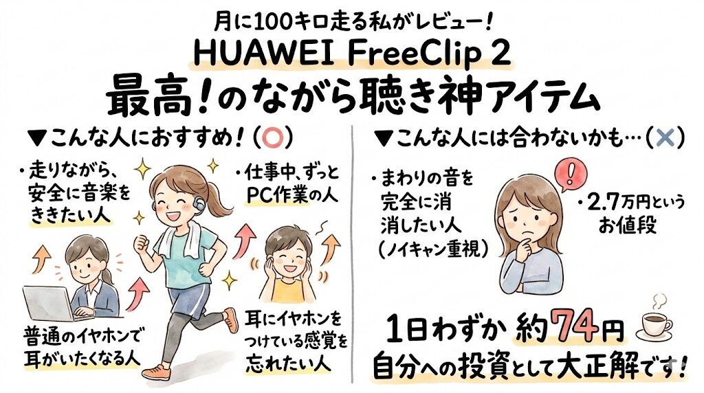 【結論】月に100キロ走る私が「HUAWEI FreeClip 2」を買った感想とレビュー