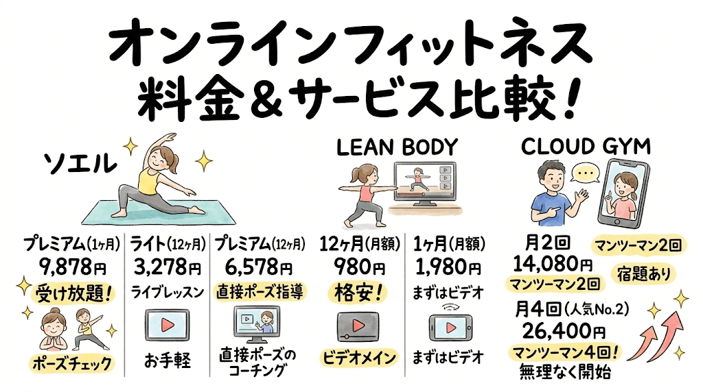 他社オンラインフィットネスとの料金比較