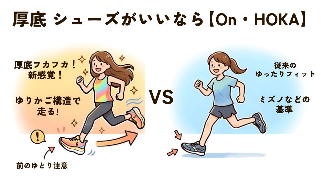 厚底のシューズがいいなら「HOKAやOn」