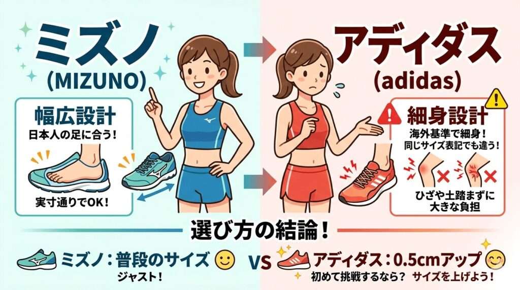 結論！ミズノとアディダススニーカーのサイズ感を比較！どっちがいい？