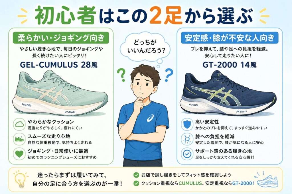 初心者が買うならGEL-CUMULUS 28かGT-2000 14