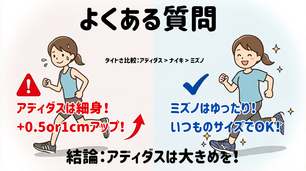 ミズノとアディダス スニーカー サイズ感についてよくある質問