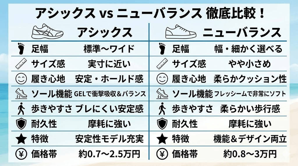 アシックスとニューバランス徹底比較