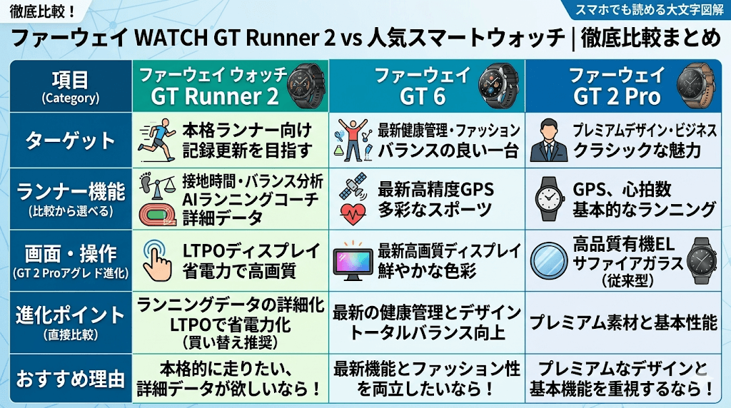 徹底比較！HUAWEI WATCH GT Runner 2 vs人気スマートウォッチ