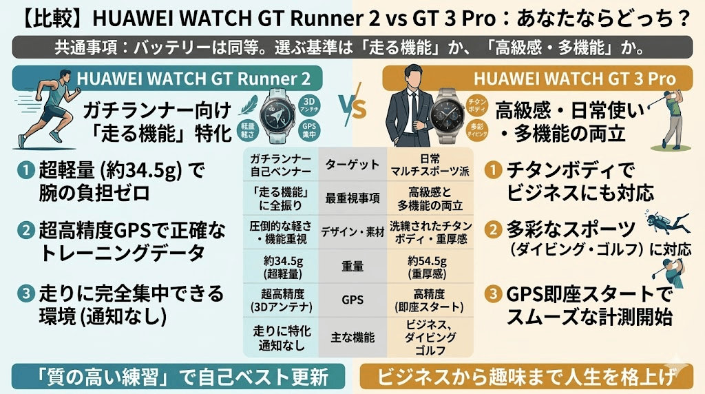 比較「HUAWEI WATCH GT Runner 2」vs「HUAWEI WATCH GT 3 Pro」あなたならどっち？
