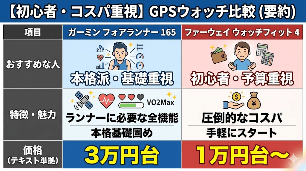 【初心者・コスパ重視】ガーミン Forerunner 165vsファーウェイ WATCH FIT 3