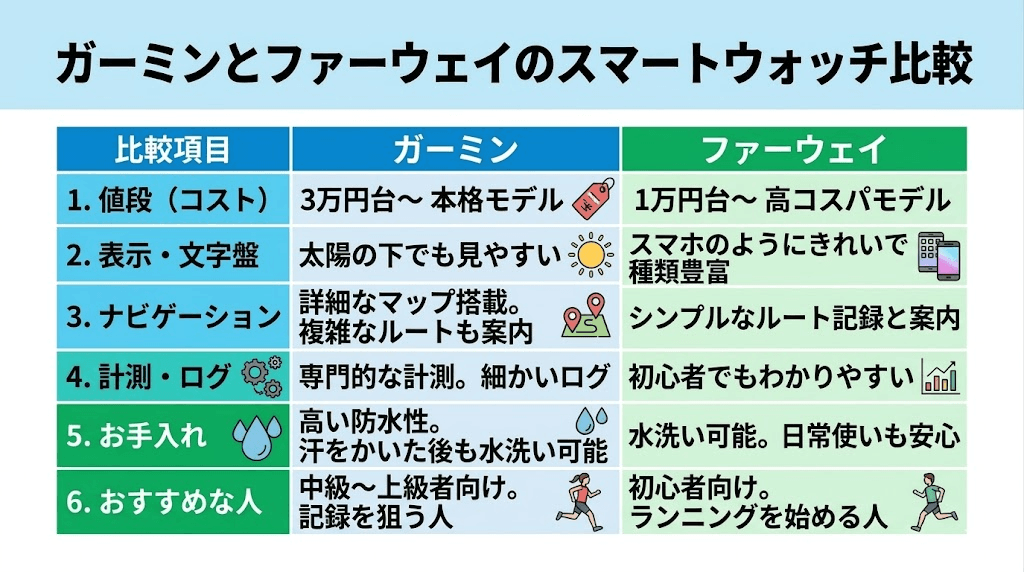 ガーミンとファーウェイのスマートウォッチ比較一覧