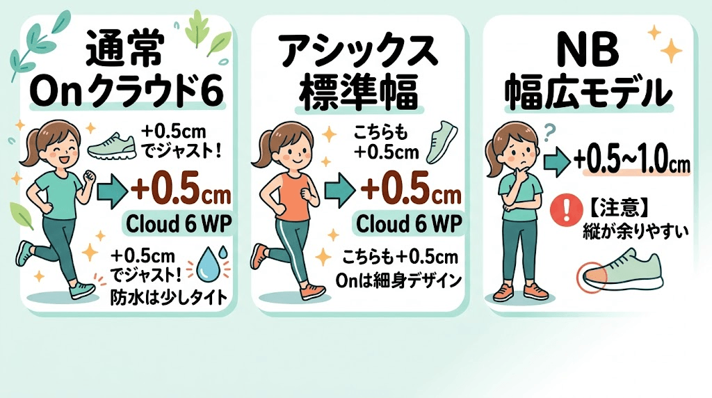 他のOnシューズのサイズ感と比較
