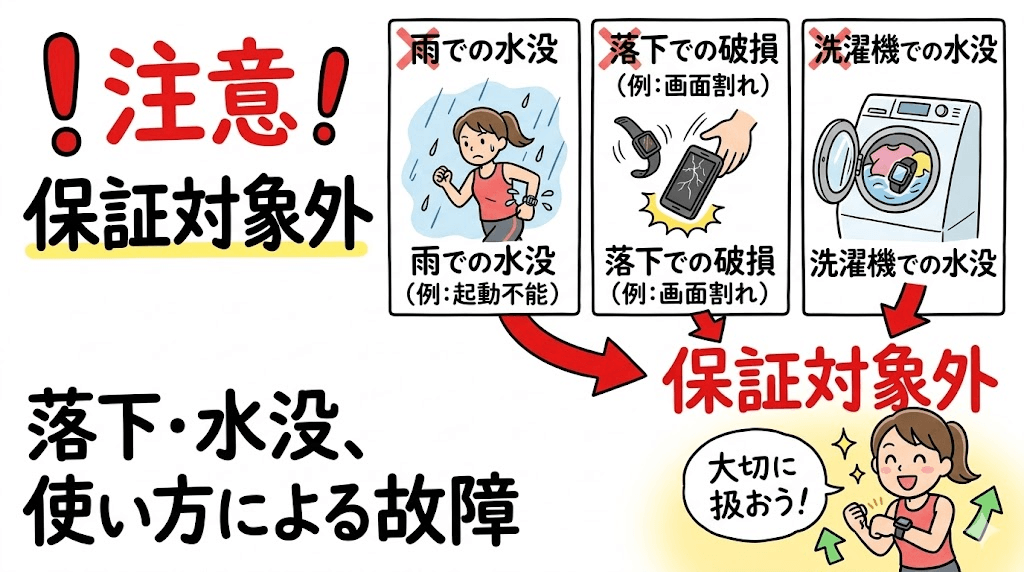 注意！落下や水没での故障は保証対象外