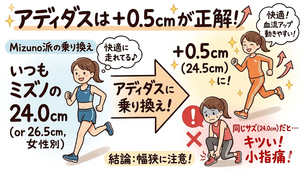 アディダススニーカーのサイズ感は0.5センチ大きめを選ぶべき理由