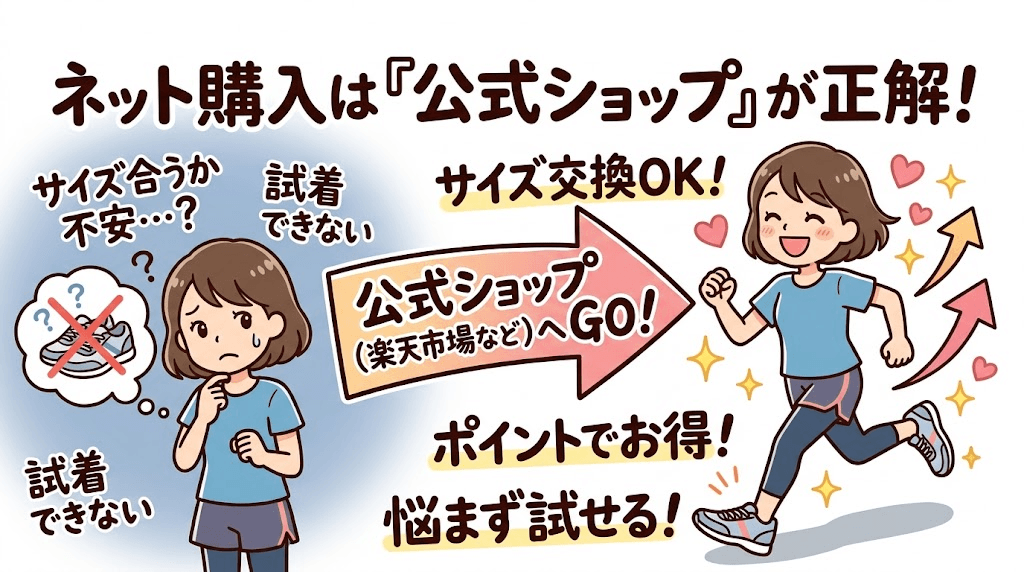 サイズ交換可能な公式ショップ（楽天市場など）で買う