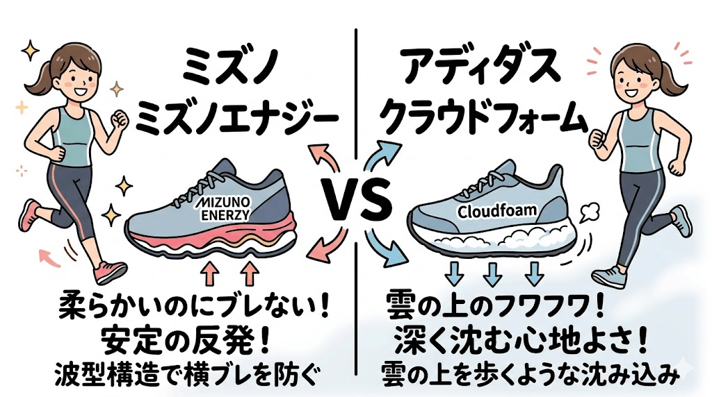 クッション性と反発力のちがい：ミズノエナジー vs Cloudfoam（クラウドフォーム）