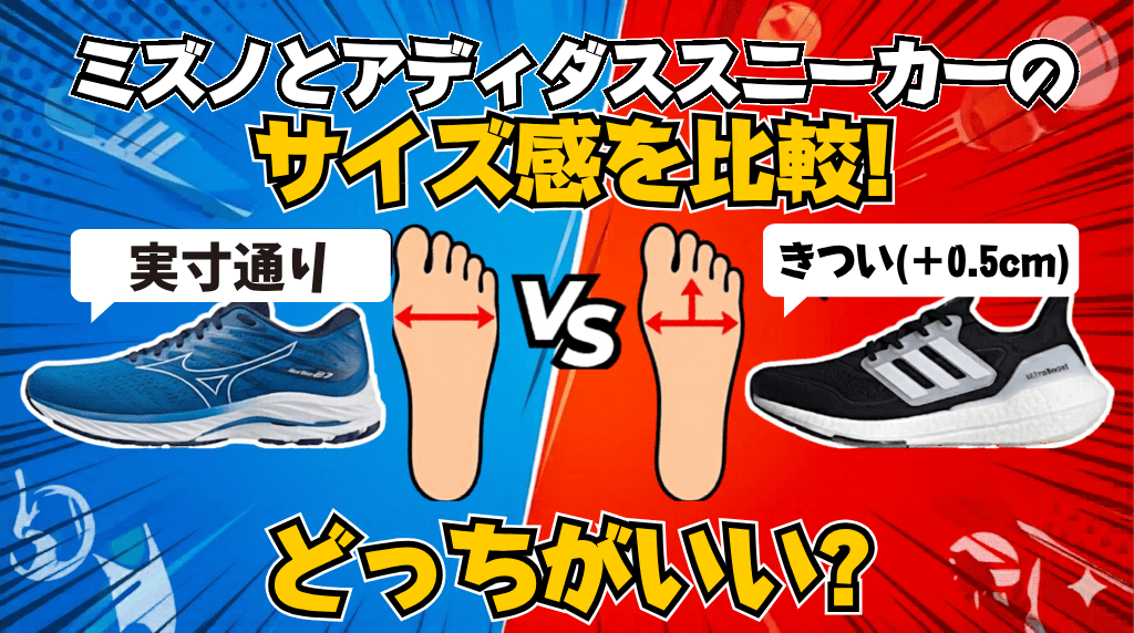 ミズノとアディダススニーカーのサイズ感を比較