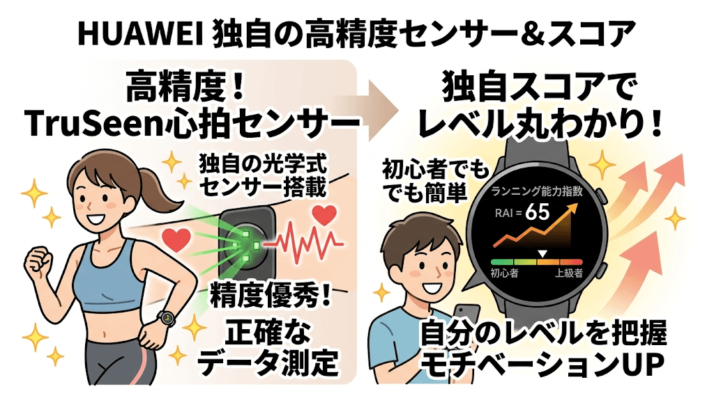 ファーウェイ独自のセンサーで正確な心拍計測ができます