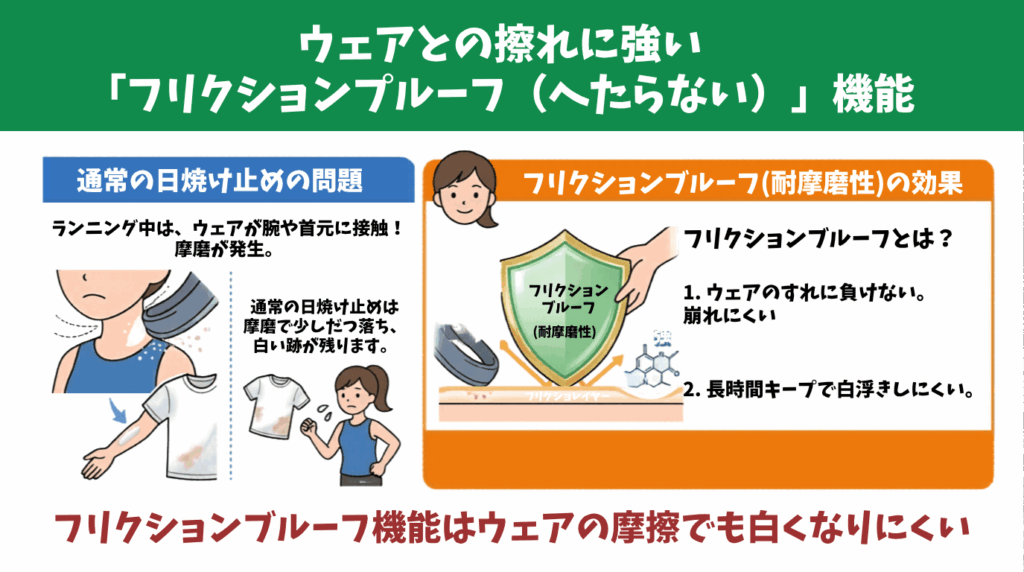ウェアとの擦れに強い「フリクションプルーフ(へたらない)」機能