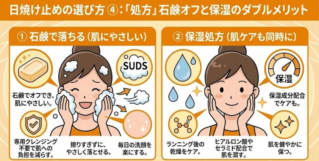 毎日のランニングに嬉しい石鹸で落ちる・保湿の処方