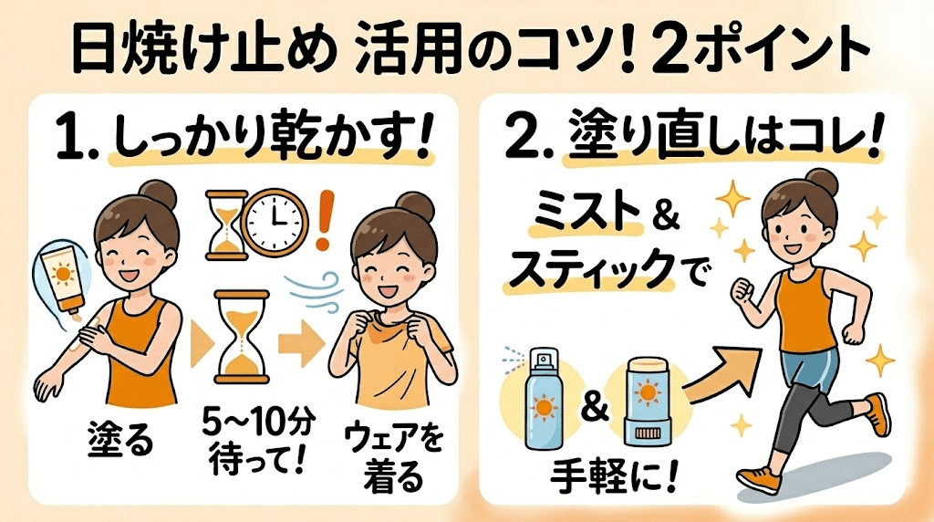ウェアを汚さない!正しい塗り方とランニング中の塗り直しテクニック