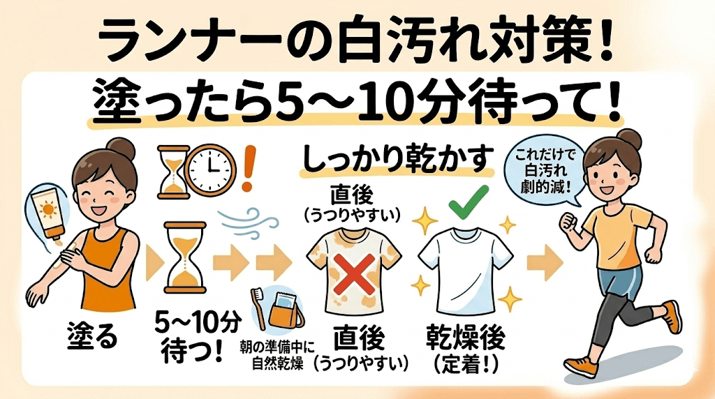 塗ってから5〜10分しっかり乾かしてからウェアを着る