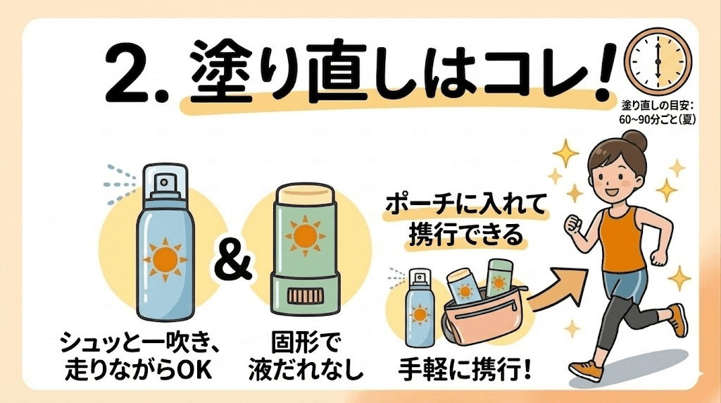 ランニング中の塗り直し・持ち運びのコツはミストかスティックタイプを使う