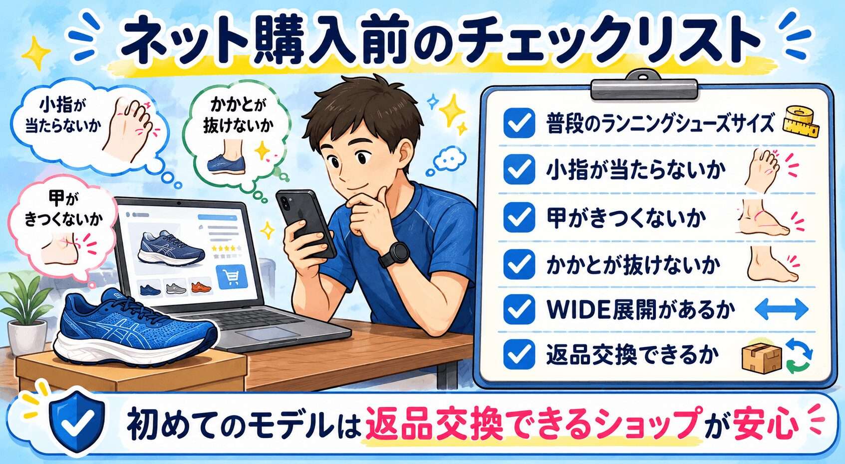 アシックスのサイズ感をネット購入で失敗しないチェックリスト