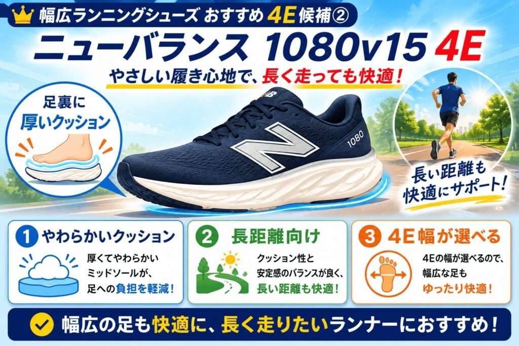 幅広ランニングシューズ 4E ニューバランス 1080v15 4E