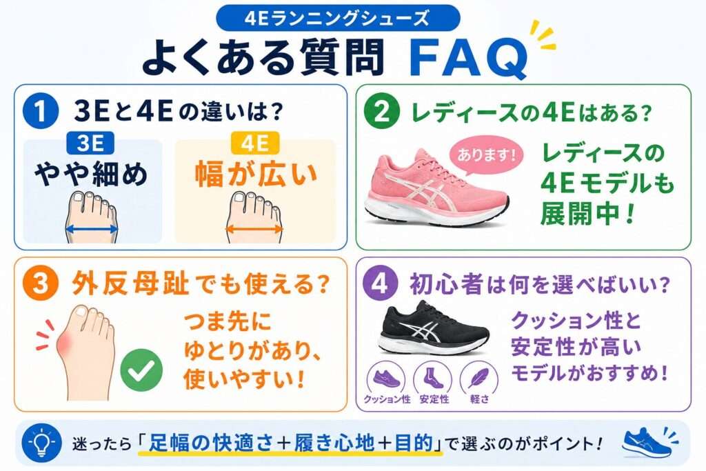幅広ランニングシューズ4Eに関するよくある質問