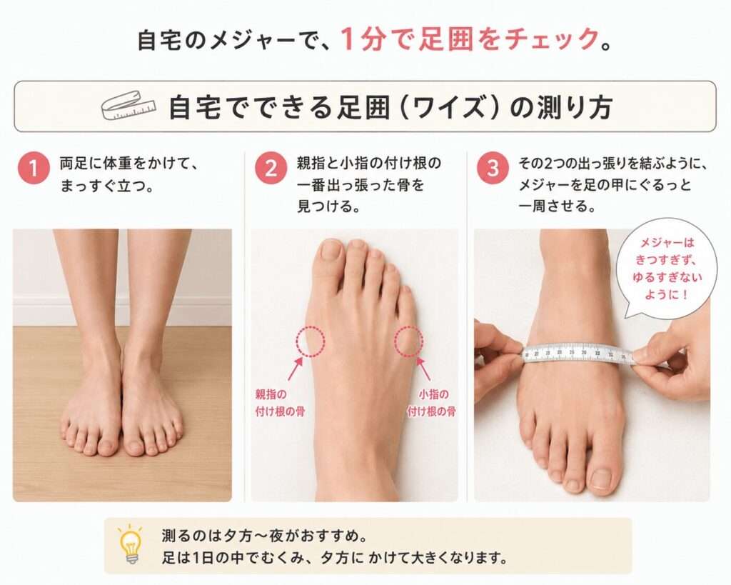 自宅にあるメジャーを使って、たった1分で足囲を測る簡易チェック