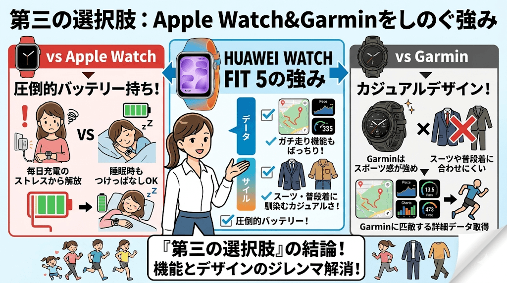 第三の選択肢：Apple WatchやGarminと比較した強み