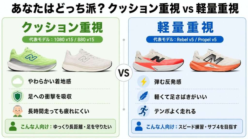 履き心地で選ぶ:クッション重視か軽量重視か