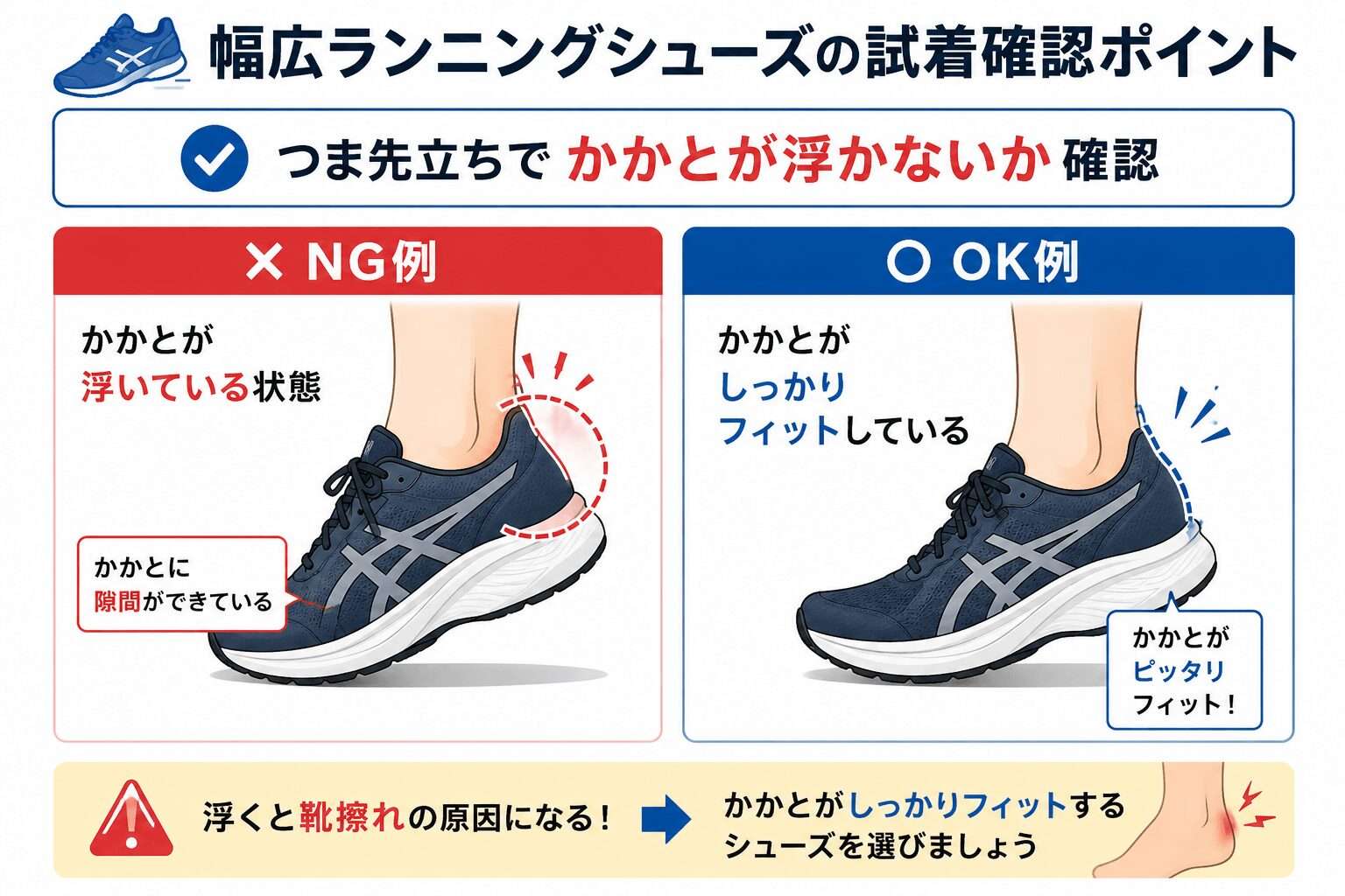 かかとが浮かないか